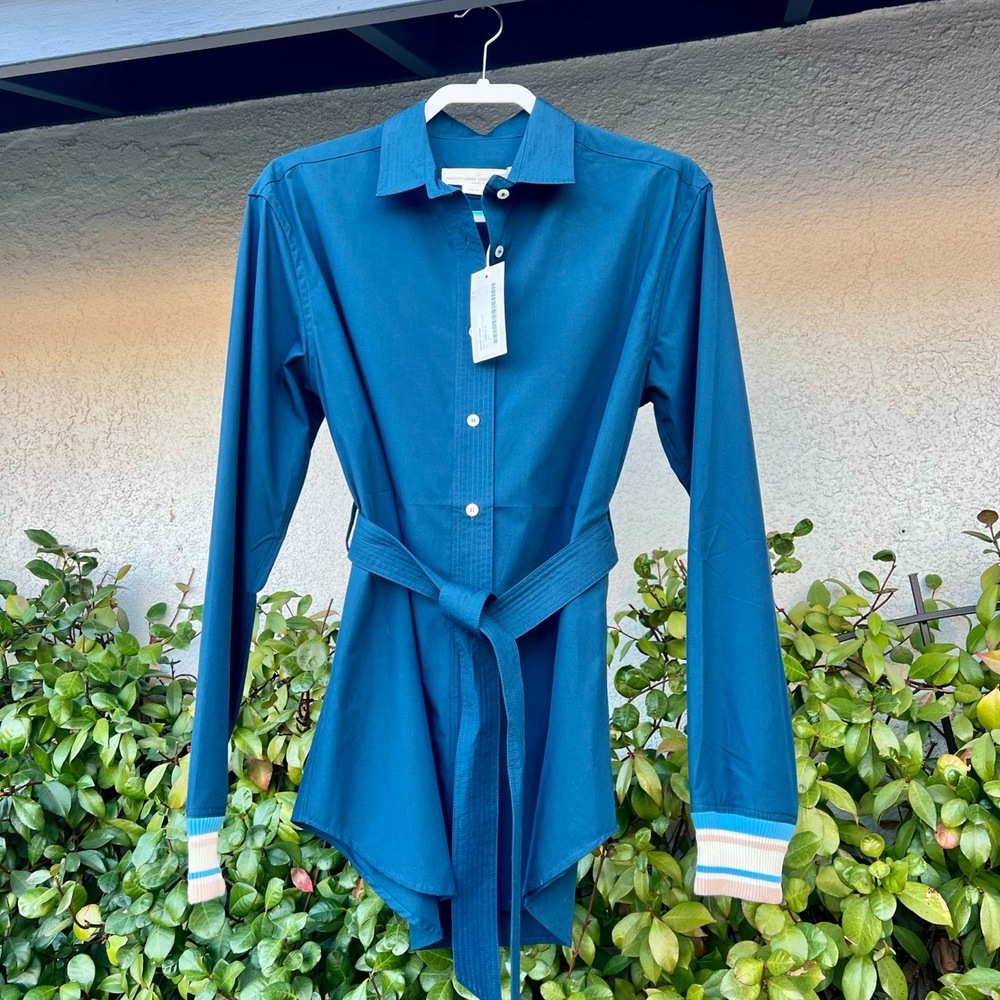 Golden Goose Shirt NWT Deluxe Belted Button Up Blue Womens Size Small fits M